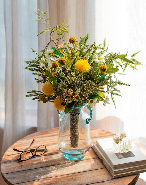 Beautiful Modern Artificial Flowers for Dining Room Table, Dandelion, Wheat Branch, Eucalyptus Globulus, Unique Flower Arrangement for Home Decoration-LargePaintingArt.com