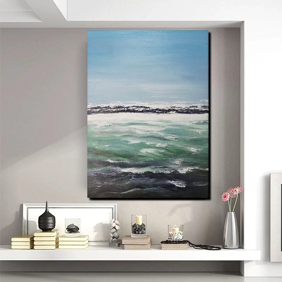 Original Landscape Paintings, Seashore Painting, Living Room Wall Art Paintings, Large Original Paintings, Hand Painted Artwork-LargePaintingArt.com