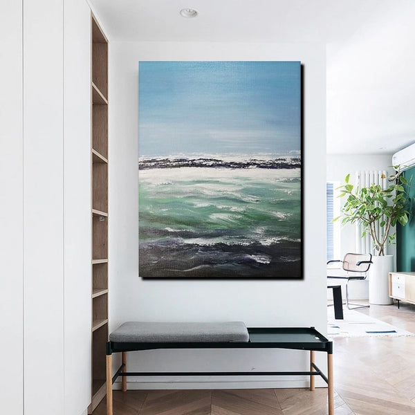 Original Landscape Paintings, Seashore Painting, Living Room Wall Art Paintings, Large Original Paintings, Hand Painted Artwork-LargePaintingArt.com