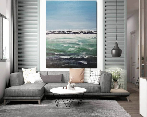 Original Landscape Paintings, Seashore Painting, Living Room Wall Art Paintings, Large Original Paintings, Hand Painted Artwork-LargePaintingArt.com