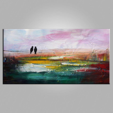 Contemporary Wall Art, Modern Art, Abstract Art, Love Birds Painting, Art for Sale, Abstract Art Painting, Living Room Wall Art, Canvas Art-LargePaintingArt.com