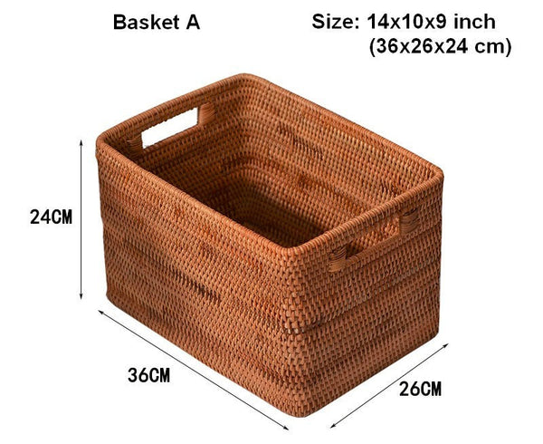 Storage Baskets for Kitchen, Woven Rattan Rectangular Storage Baskets, Wicker Storage Basket for Clothes, Storage Baskets for Bathroom, Storage Baskets for Toys-LargePaintingArt.com