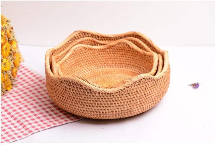 Woven Round Rattan Basket, Storage Basket for Dining Room Table, Woven Storage Basket for Kitchen, Small Storage Baskets, Set of 3-LargePaintingArt.com