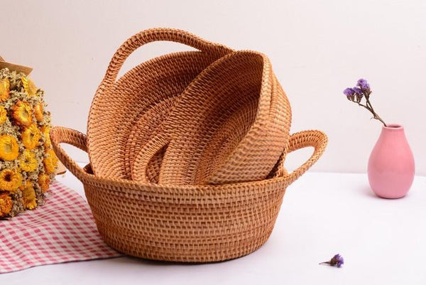 Round Storage Baskets, Storage Baskets for Shelves, Rattan Storage Basket, Woven Storage Basket for Kitchen, Set of 3-LargePaintingArt.com