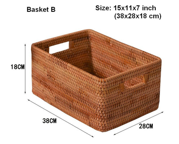 Storage Baskets for Kitchen, Woven Rattan Rectangular Storage Baskets, Wicker Storage Basket for Clothes, Storage Baskets for Bathroom, Storage Baskets for Toys-LargePaintingArt.com