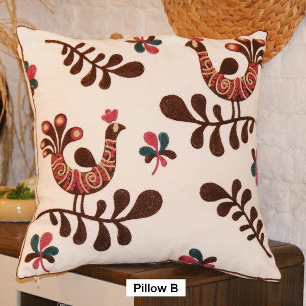 Farmhouse Embroider Cotton Pillow Covers, Love Birds Decorative Sofa Pillows, Cotton Decorative Pillows, Decorative Throw Pillows for Couch-LargePaintingArt.com