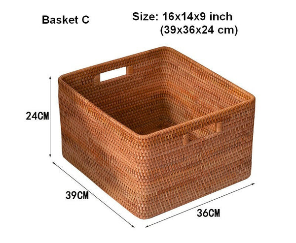 Storage Baskets for Kitchen, Woven Rattan Rectangular Storage Baskets, Wicker Storage Basket for Clothes, Storage Baskets for Bathroom, Storage Baskets for Toys-LargePaintingArt.com