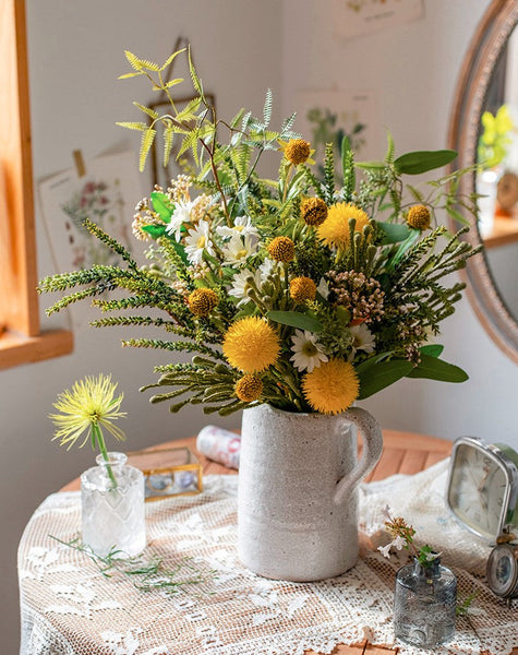 Beautiful Modern Artificial Flowers for Dining Room Table, Dandelion, Wheat Branch, Eucalyptus Globulus, Unique Flower Arrangement for Home Decoration-LargePaintingArt.com