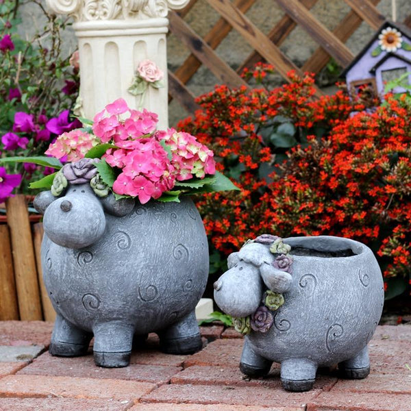 Lovely Sheep Statue for Garden, Sheep Flower Pot, Animal Statue for Garden Courtyard Ornament, Villa Outdoor Decor Gardening Ideas-LargePaintingArt.com