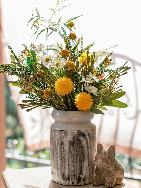 Beautiful Modern Artificial Flowers for Dining Room Table, Dandelion, Wheat Branch, Eucalyptus Globulus, Unique Flower Arrangement for Home Decoration-LargePaintingArt.com