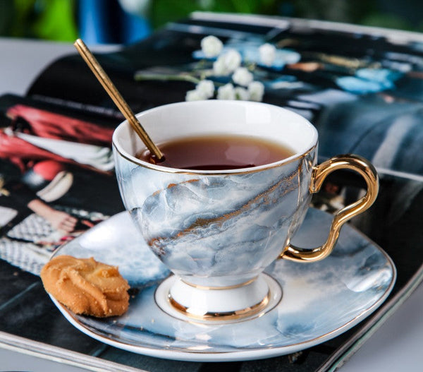 Unique Tea Cups and Saucers in Gift Box as Birthday Gift, Elegant Ceramic Coffee Cups, Beautiful British Tea Cups, Royal Bone China Porcelain Tea Cup Set-LargePaintingArt.com