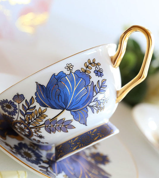 Unique Iris Flower Tea Cups and Saucers in Gift Box, Elegant Ceramic Coffee Cups, Afternoon British Tea Cups, Royal Bone China Porcelain Tea Cup Set-LargePaintingArt.com