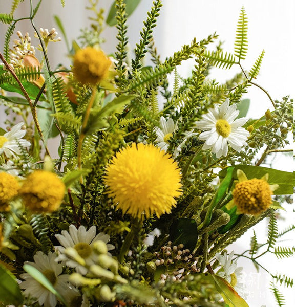 Beautiful Modern Artificial Flowers for Dining Room Table, Dandelion, Wheat Branch, Eucalyptus Globulus, Unique Flower Arrangement for Home Decoration-LargePaintingArt.com