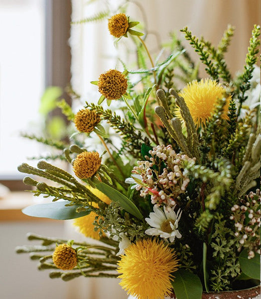 Beautiful Modern Artificial Flowers for Dining Room Table, Dandelion, Wheat Branch, Eucalyptus Globulus, Unique Flower Arrangement for Home Decoration-LargePaintingArt.com