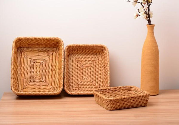 Rectangular Storage Baskets for Pantry, Small Rattan Kitchen Storage Basket, Storage Baskets for Shelves, Woven Storage Baksets-LargePaintingArt.com