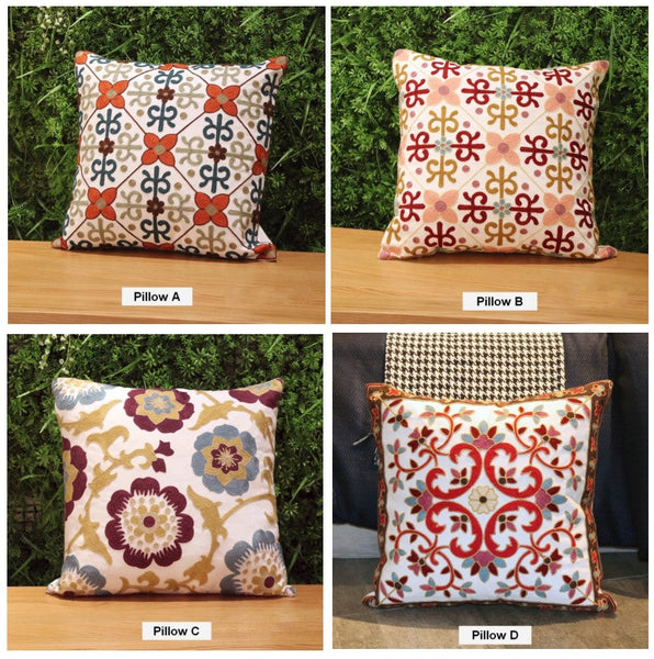 Decorative Sofa Pillows, Cotton Flower Decorative Pillows, Embroider Flower Cotton Pillow Covers, Farmhouse Decorative Throw Pillows for Couch-LargePaintingArt.com
