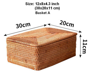 Large Storage Basket for Living Room, Storage Basket for Clothes, Woven Rattan Storage Baskets, Rectangular Storage Basket, Storage Basket with Lid-LargePaintingArt.com