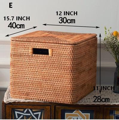 Wicker Rectangular Storage Basket with Lid, Extra Large Storage Baskets for Clothes, Kitchen Storage Baskets, Oversized Storage Baskets for Bedroom-LargePaintingArt.com