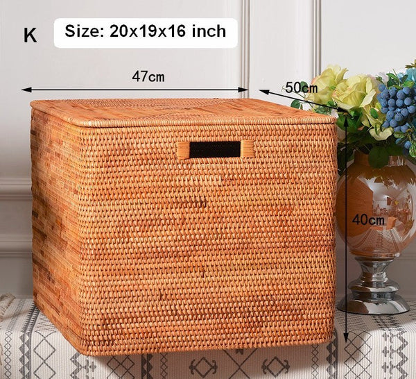 Wicker Rectangular Storage Basket with Lid, Extra Large Storage Baskets for Clothes, Kitchen Storage Baskets, Oversized Storage Baskets for Bedroom-LargePaintingArt.com