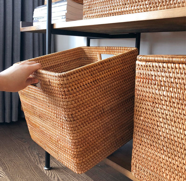 Oversized Rattan Storage Basket, Extra Large Rectangular Storage Basket for Clothes, Storage Baskets for Bathroom, Bedroom Storage Baskets-LargePaintingArt.com