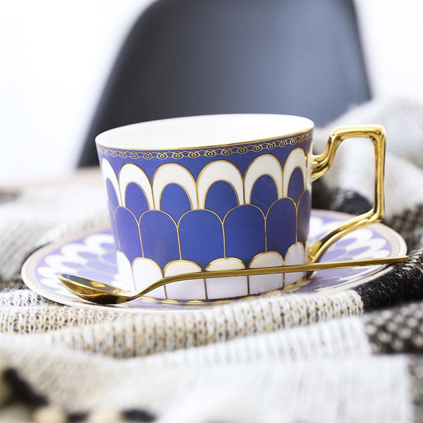 Cappuccinos Coffee Cups with Gold Trim and Gift Box, British Tea Cups, Elegant Porcelain Coffee Cups, Tea Cups and Saucers-LargePaintingArt.com