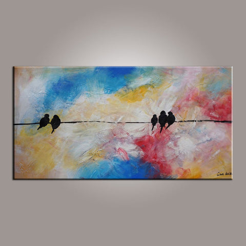 Modern Art, Abstract Art, Love Birds Painting, Painting for Sale, Contemporary Art, Flower Art, Abstract Art, Living Room Wall Art, Canvas Art-LargePaintingArt.com