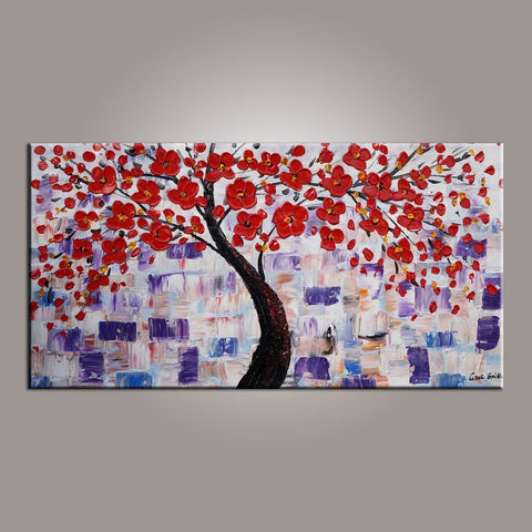 Canvas Art, Red Flower Tree Painting, Abstract Painting, Painting on Sale, Dining Room Wall Art, Art on Sale, Modern Art, Contemporary Art-LargePaintingArt.com