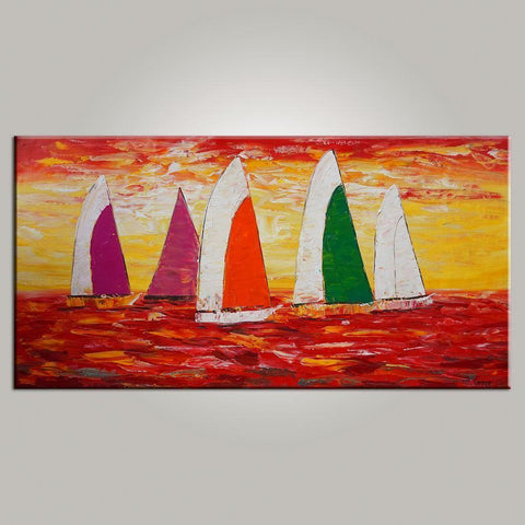 Contemporary Art, Sail Boat Painting, Abstract Art, Painting for Sale, Canvas Art, Living Room Wall Art, Modern Art-LargePaintingArt.com