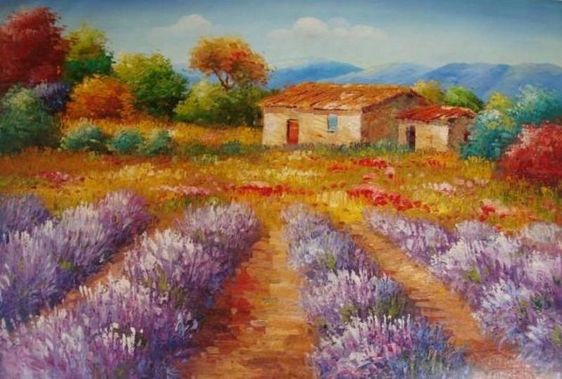 Oil Painting, Canvas Art, Autumn Painting, Lavender Field, Canvas Painting, Landscape Painting, Wall Art, Large Painting, Kitchen Wall Art-LargePaintingArt.com