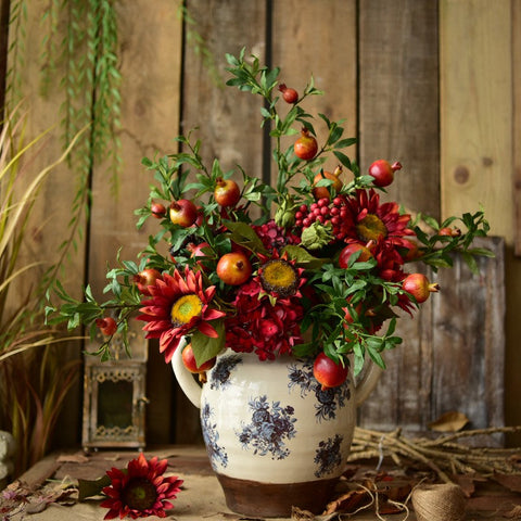 Beautiful Flower Arrangement for Home Decoration, Large Bunch of Pomegranate Branch, Table Centerpiece, Real Touch Artificial Floral for Dining Room-LargePaintingArt.com