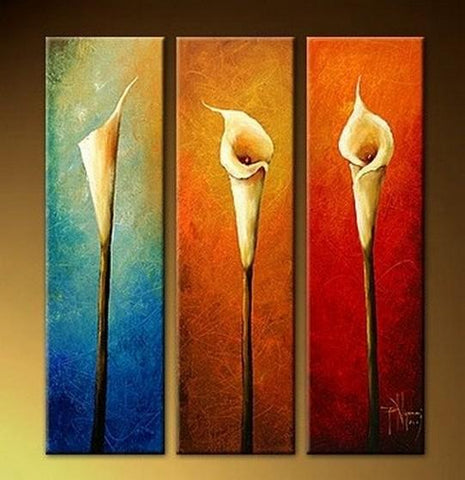 Calla Lily Art, Abstract Art, Flower Art, Bedroom Wall Art, Large Art, Wall Painting, 3 Piece Wall Art, Canvas Art-LargePaintingArt.com