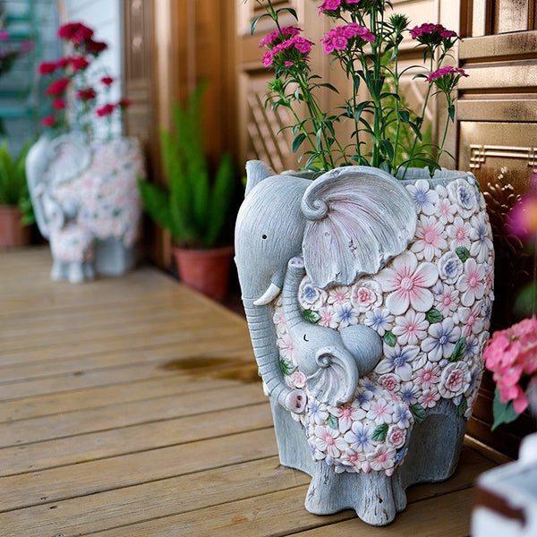 Resin Statue for Garden, Modern Garden Flower Pot, Unique Animal Statue for Garden Ornaments, Beautiful Elephant Flowerpot, Villa Outdoor Decor Gardening Ideas-LargePaintingArt.com