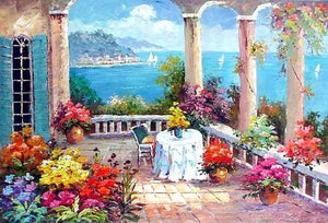 Canvas Painting, Landscape Painting, Mediterranean Sea Painting, Wall Art, Large Painting, Bedroom Wall Art, Oil Painting, Canvas Art, Seascape, Garden Art-LargePaintingArt.com