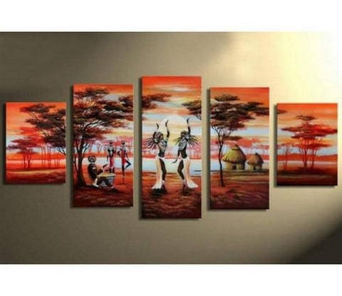 Large Canvas Art, Abstract Art, African Art, Dancing Girl Painting, Canvas Painting, Abstract Painting, Living Room Art painting, 5 Piece Art, Modern Art-LargePaintingArt.com