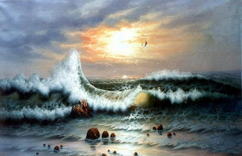 Seascape Art, Sunrise Painting, Canvas Art, pacific Ocean, Big Wave, Canvas Painting, Large Wall Art, Large Painting, Canvas Oil Painting, Canvas Art-LargePaintingArt.com