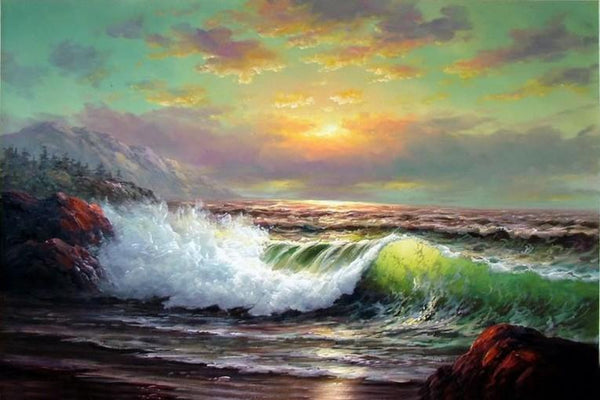 Sunrise outlet original Beach Extra Large seascape Yxpainting Framed wall art Oil Painting On Canvas abstract cloudy blue sea wave wall picture