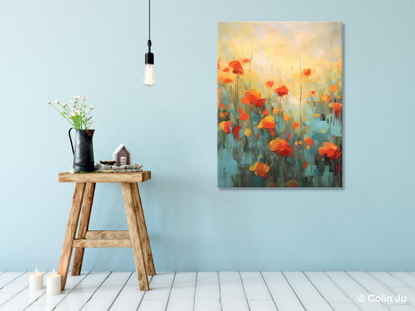 Canvas Painting Flower, Original Paintings on Canvas, Abstract Flower Painting, Flower Acrylic Painting, Modern Acrylic Paintings for Bedroom-LargePaintingArt.com