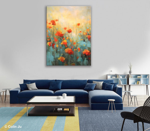 Canvas Painting Flower, Original Paintings on Canvas, Abstract Flower Painting, Flower Acrylic Painting, Modern Acrylic Paintings for Bedroom-LargePaintingArt.com