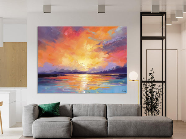 Modern Acrylic Artwork, Original Landscape Wall Art Paintings, Oversized Modern Canvas Paintings, Large Abstract Painting for Dining Room-LargePaintingArt.com