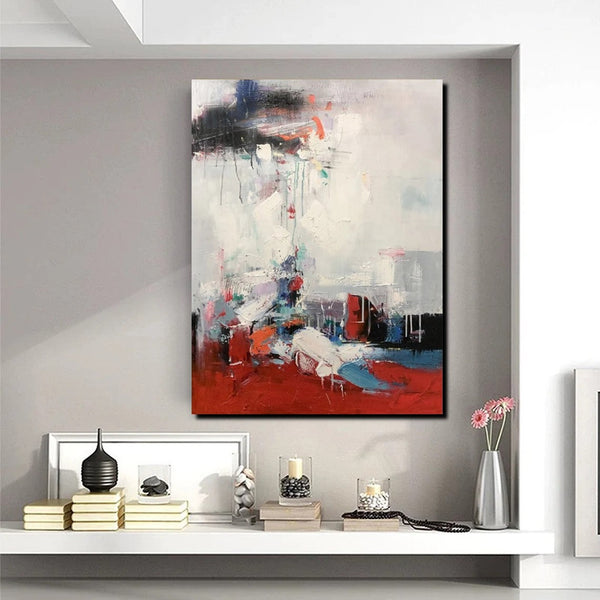 Simple Wall Art Ideas, Red Modern Abstract Painting, Dining Room Abstract Paintings, Buy Art Online, Large Acrylic Canvas Paintings-LargePaintingArt.com