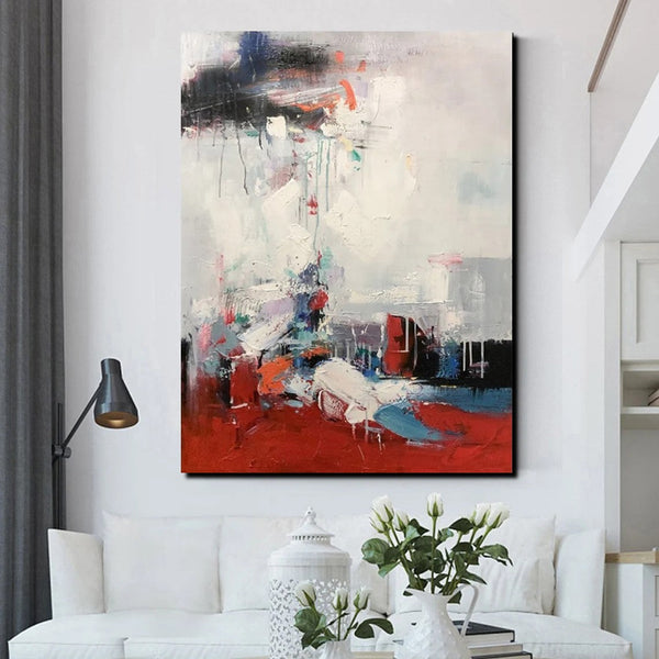 Simple Wall Art Ideas, Red Modern Abstract Painting, Dining Room Abstract Paintings, Buy Art Online, Large Acrylic Canvas Paintings-LargePaintingArt.com