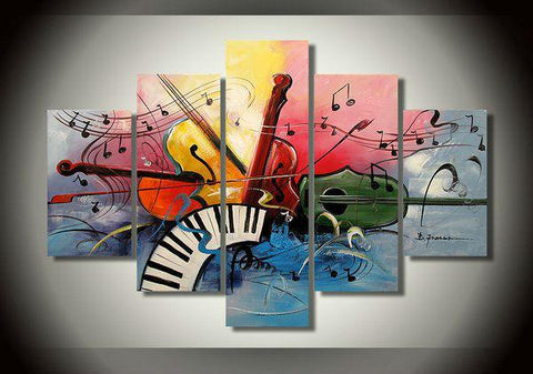 Abstract Canvas Painting, Large Paintings for Living Room, Acrylic Painting on Canvas, 5 Piece Canvas Painting, Music Painting, Violin Painting-LargePaintingArt.com