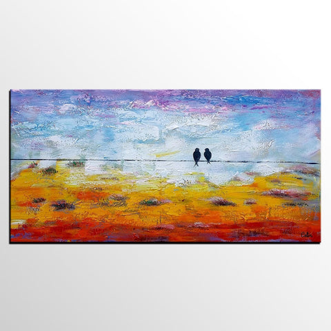 Modern Art, Contemporary Artwork, Love Birds Painting, Abstract Art Painting, Wedding Gift-LargePaintingArt.com