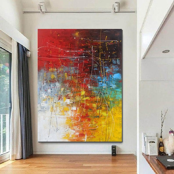 Contemporary Canvas Artwork, Large Modern Acrylic Painting, Red Abstract Wall Art Paintings, Modern Art for Dining Room, Hand Painted Wall Art Painting-LargePaintingArt.com