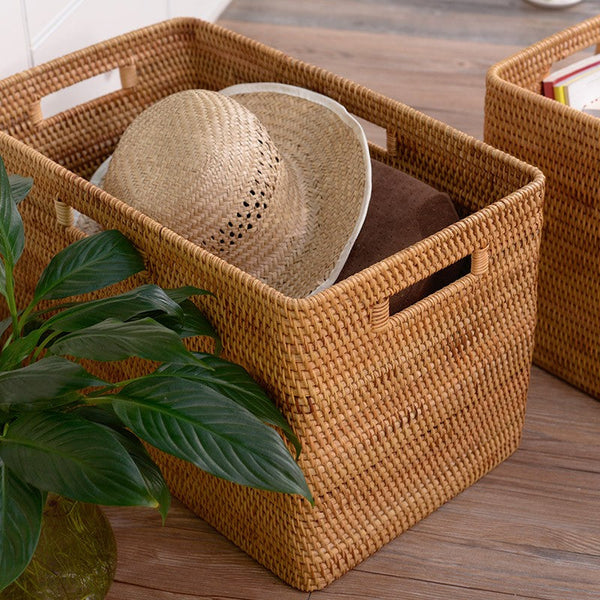 Storage Baskets for Kitchen, Woven Rattan Rectangular Storage Baskets, Wicker Storage Basket for Clothes, Storage Baskets for Bathroom, Storage Baskets for Toys-LargePaintingArt.com