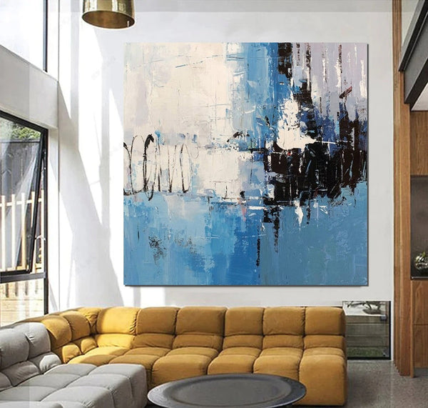 Simple Abstract Painting for Living Room, Modern Paintings for Dining Room, Blue Contemporary Modern Art Paintings, Hand Painted Art, Bedroom Wall Art Ideas-LargePaintingArt.com