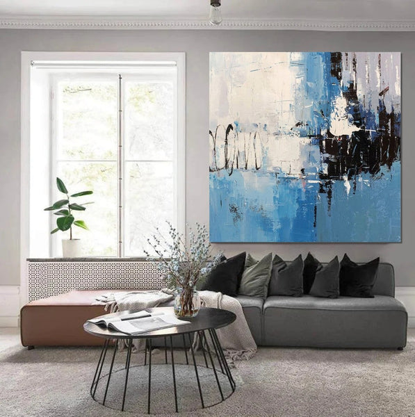 Simple Abstract Painting for Living Room, Modern Paintings for Dining Room, Blue Contemporary Modern Art Paintings, Hand Painted Art, Bedroom Wall Art Ideas-LargePaintingArt.com